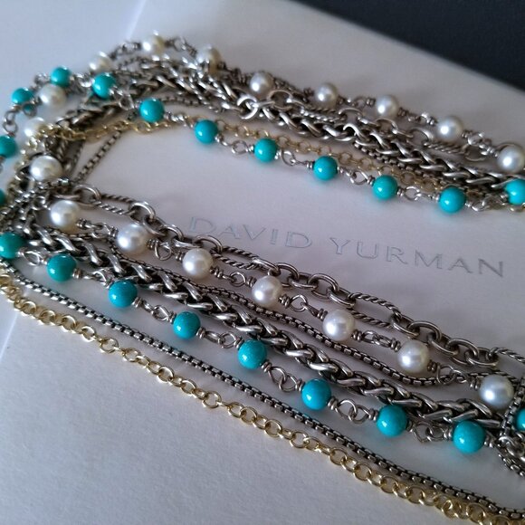 SOLD - DAVID YURMAN *RARE* 18K Gold Turquoise Pearl Necklace - Pristine! $2150 - Picture 6 of 13